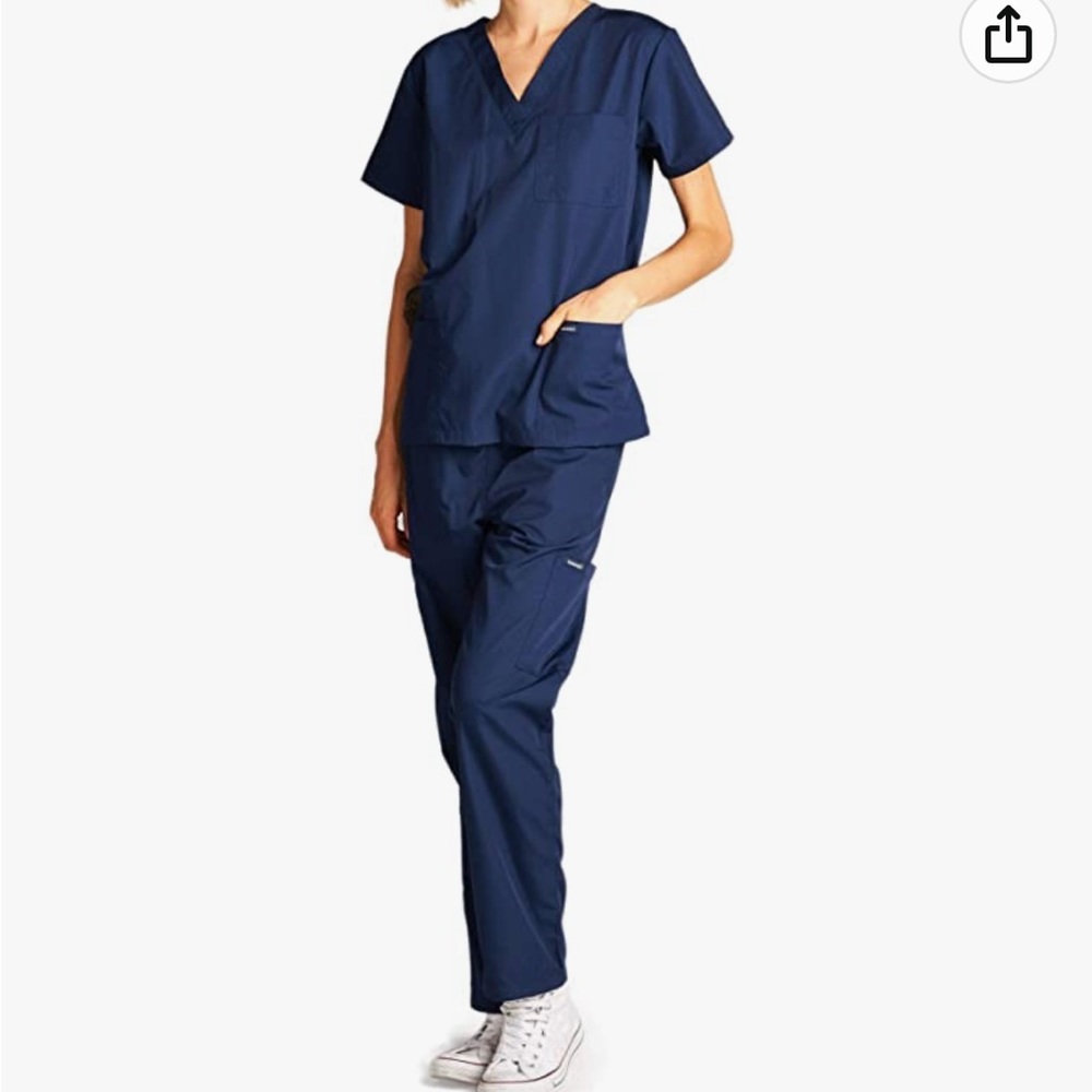 Navy blue Dagacci v-neck scrub top, size small